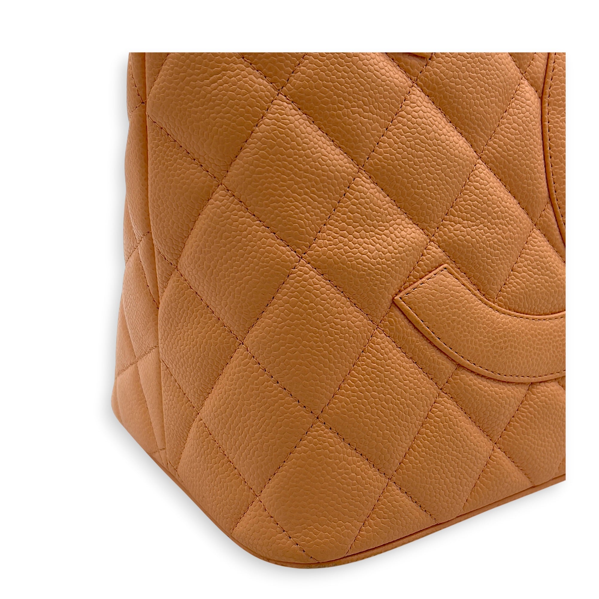 Medallion Peach Tote Bag in Caviar Leather, Gold hardware