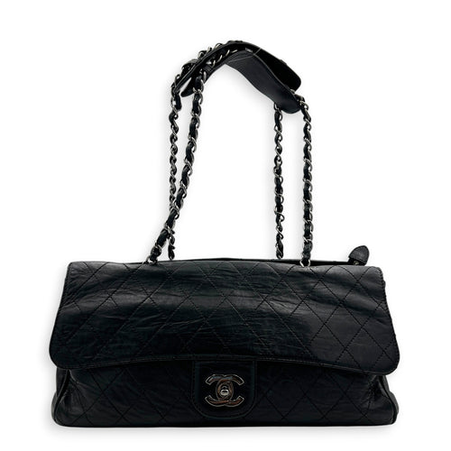 Ritz Flap Shoulder Bag Black in Saffiano Leather, Silver hardware