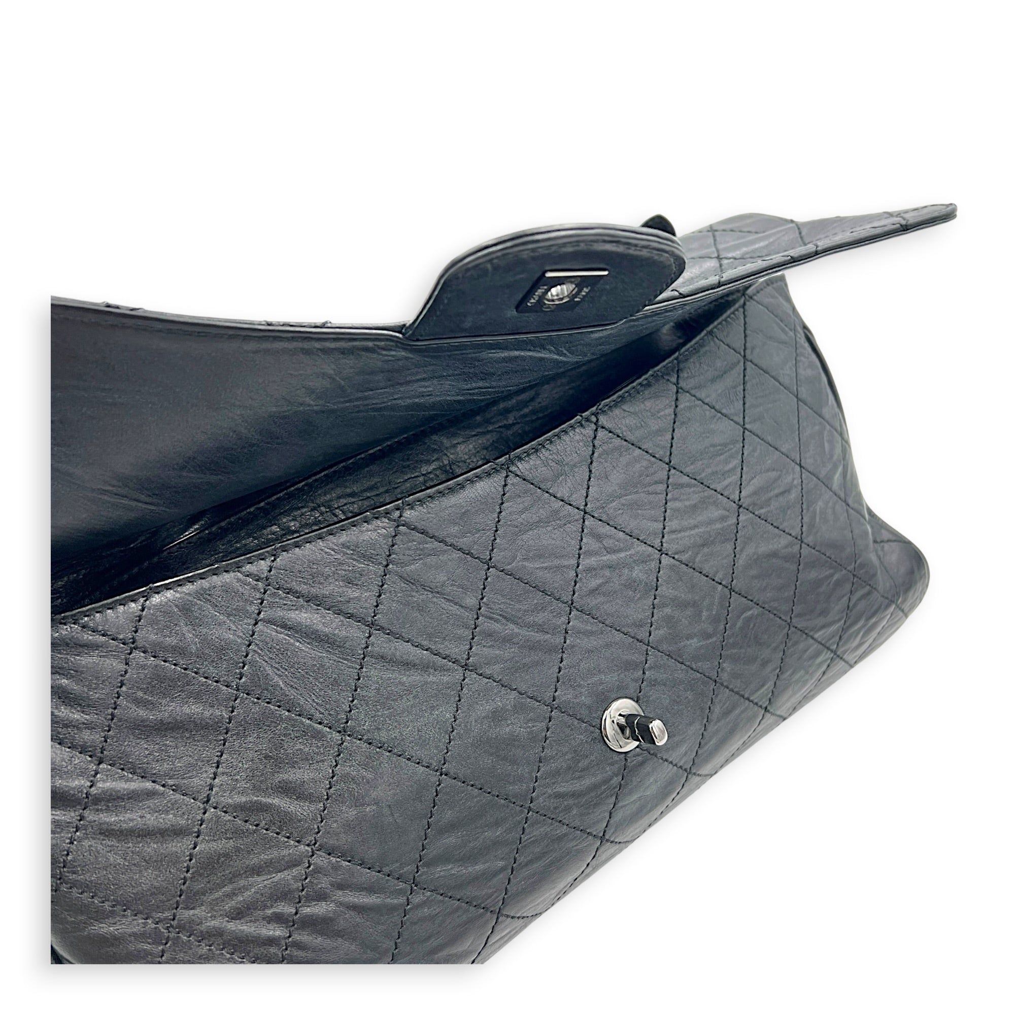 Ritz Flap Shoulder Bag Black in Saffiano Leather, Silver hardware