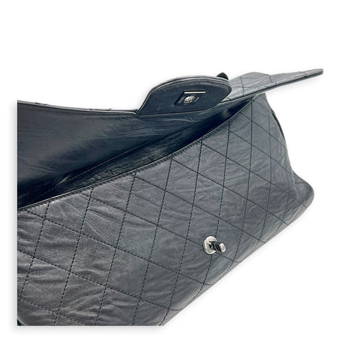 Ritz Flap Shoulder Bag Black in Saffiano Leather, Silver hardware
