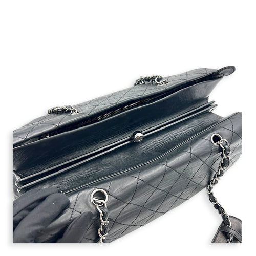 Ritz Flap Shoulder Bag Black in Saffiano Leather, Silver hardware