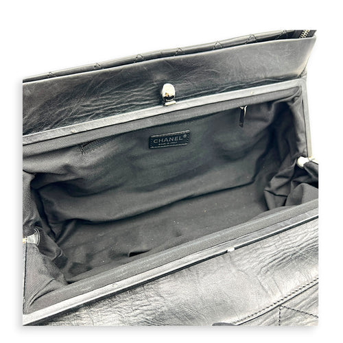 Ritz Flap Shoulder Bag Black in Saffiano Leather, Silver hardware