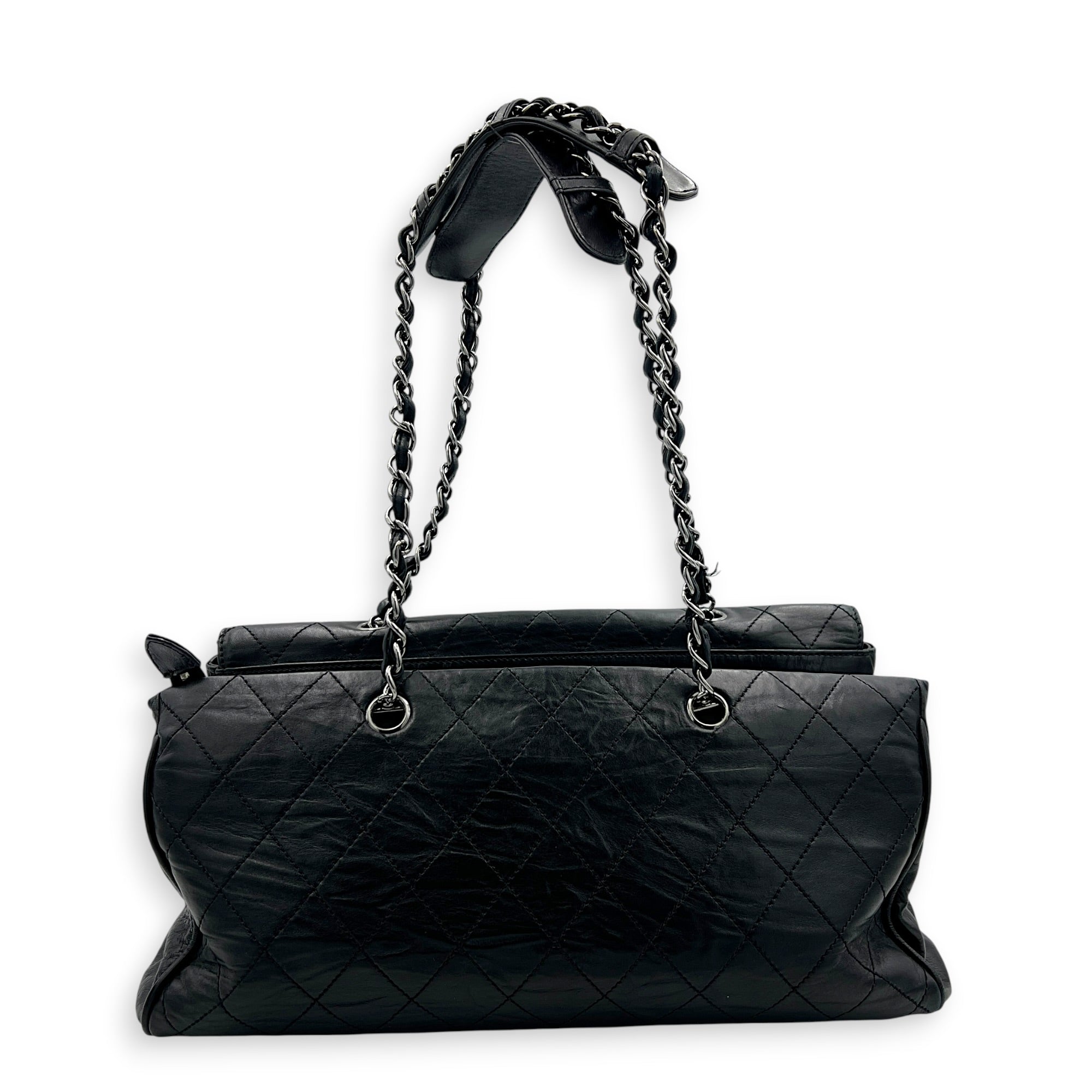 Ritz Flap Shoulder Bag Black in Saffiano Leather, Silver hardware
