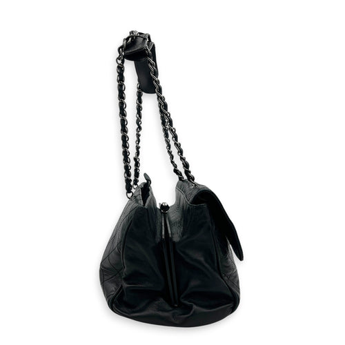 Ritz Flap Shoulder Bag Black in Saffiano Leather, Silver hardware