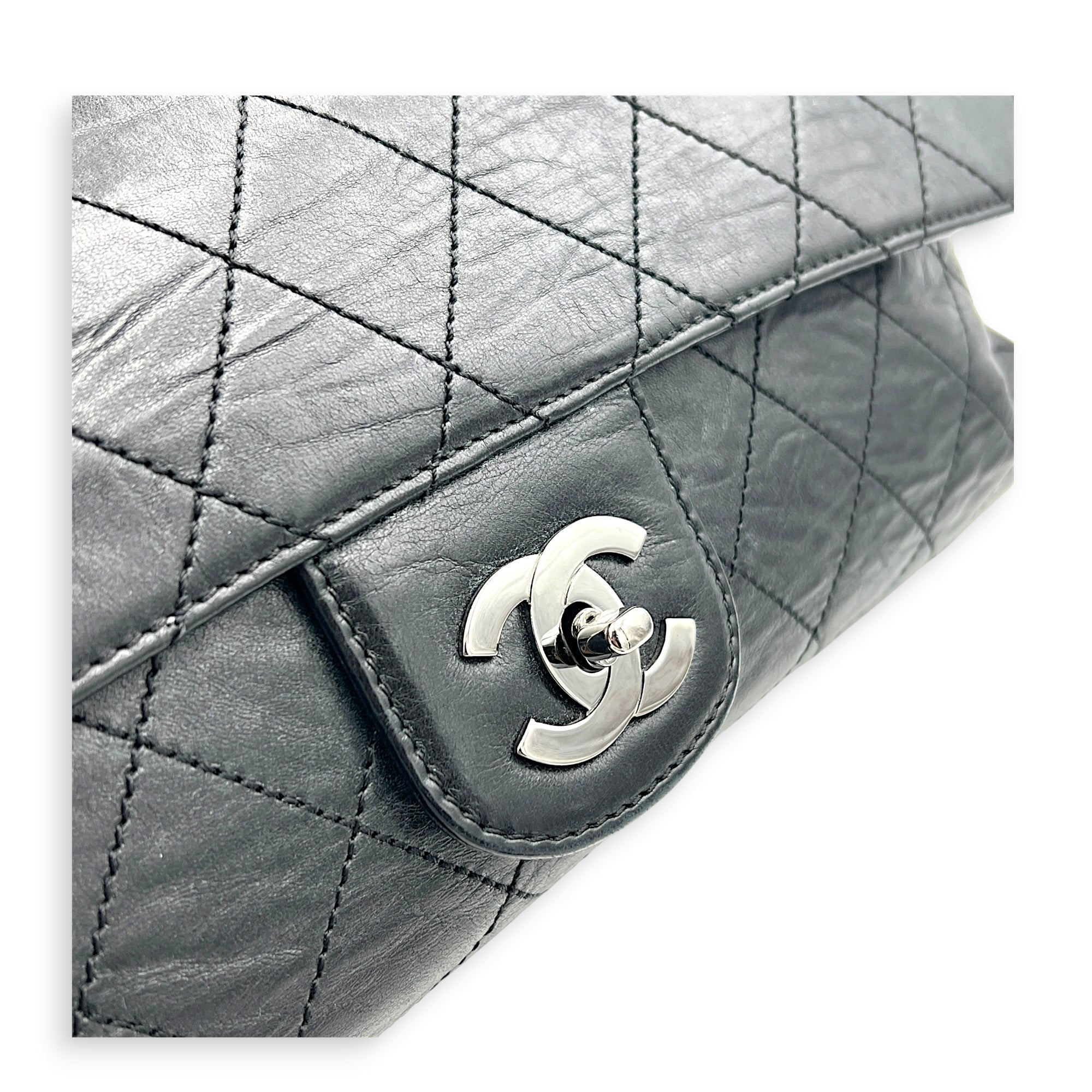 Ritz Flap Shoulder Bag Black in Saffiano Leather, Silver hardware