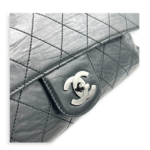 Ritz Flap Shoulder Bag Black in Saffiano Leather, Silver hardware