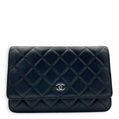 CC Black Wallet On Chain in Lambskin, Silver hardware