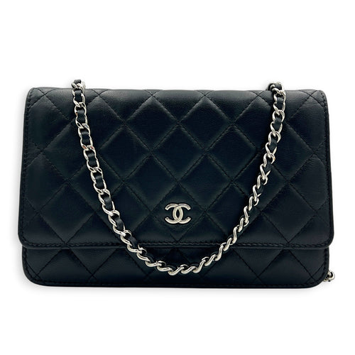 CC Black Wallet On Chain in Lambskin, Silver hardware