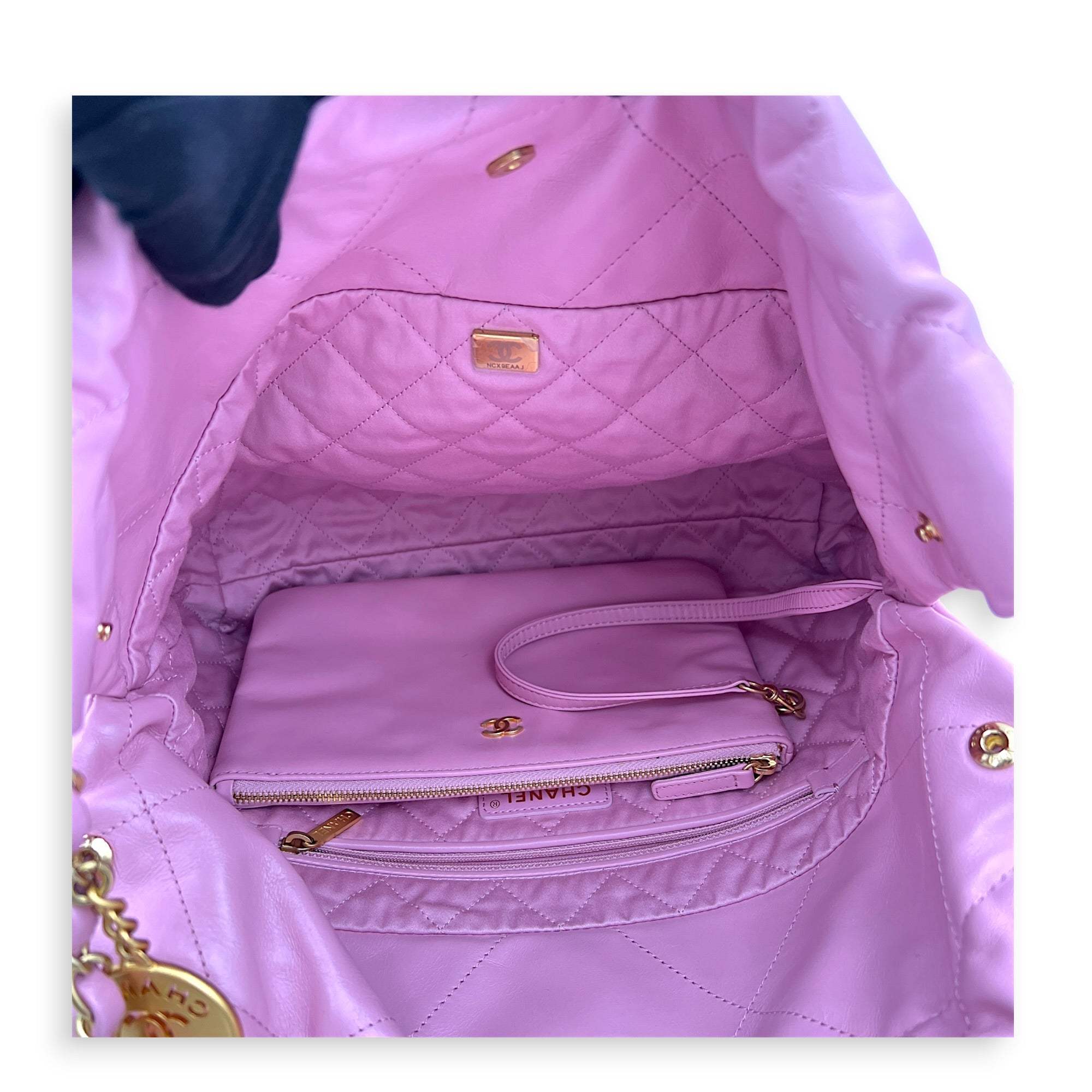 22 Tote Small Pink Tote Bag in Lambskin, Gold hardware