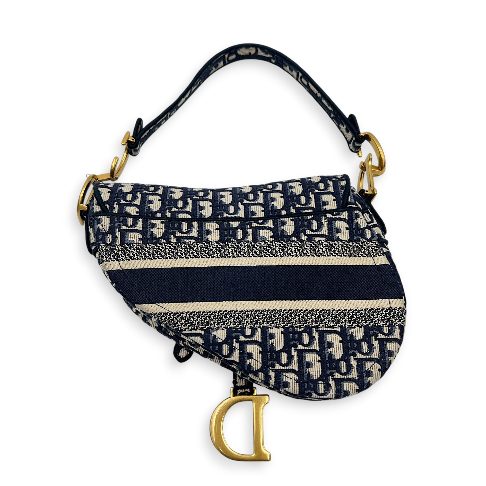 Saddle Medium Blue Shoulder Bag in Jacquard, Gold hardware