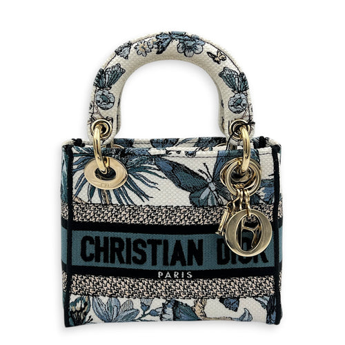 Lady D-Lite Mini Blue Top Handle Bag in Jacquard, Palladium hardware