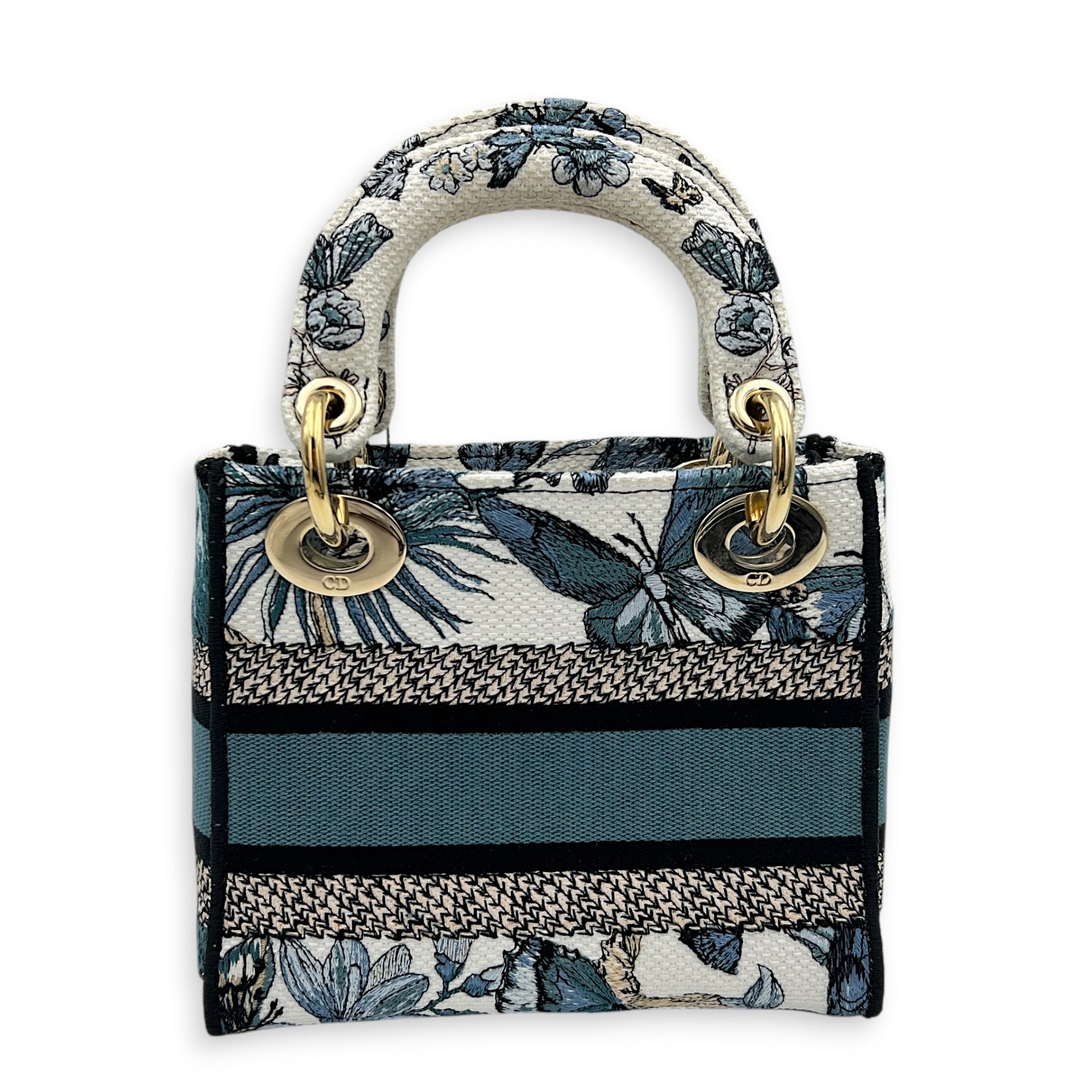 Lady D-Lite Mini Blue Top Handle Bag in Jacquard, Palladium hardware