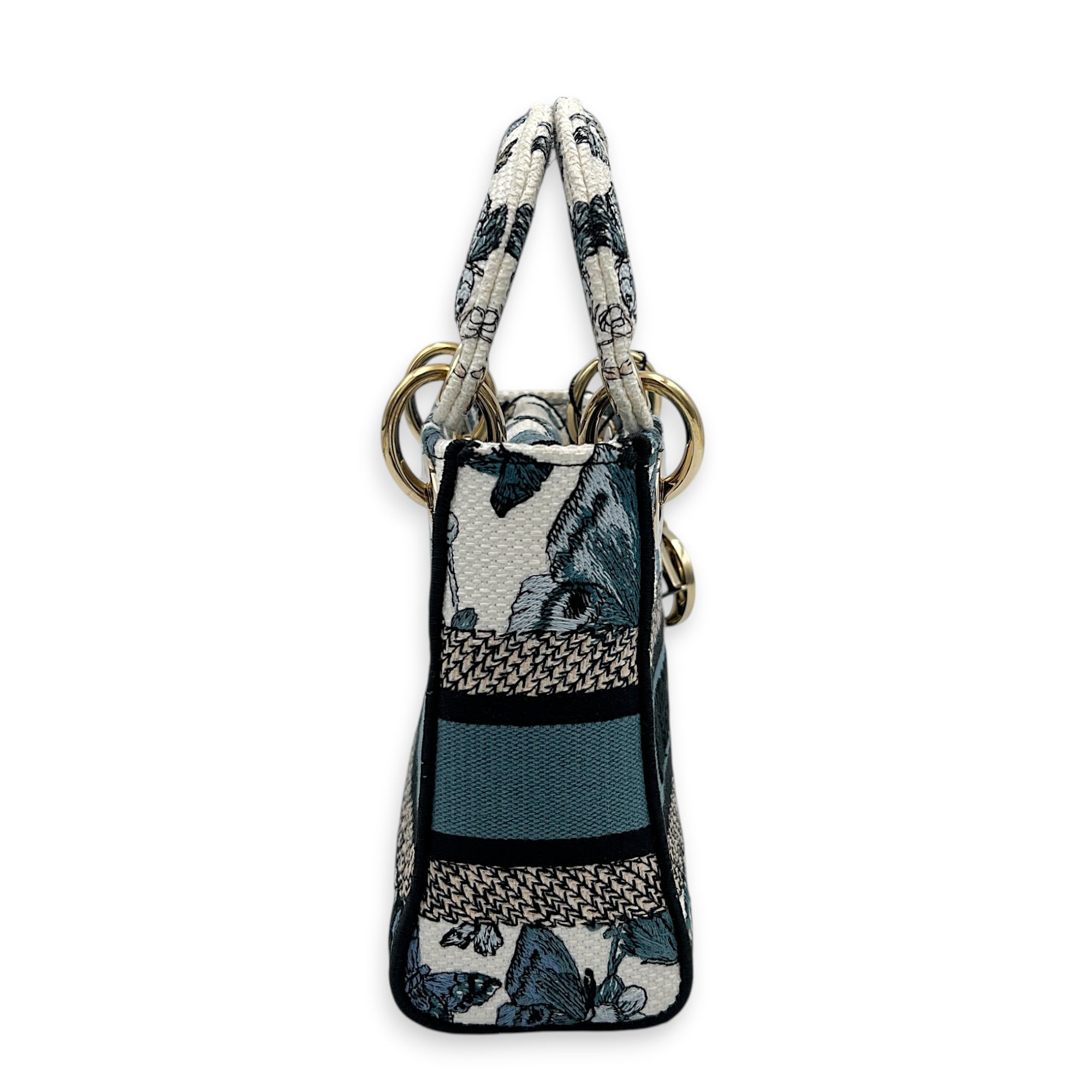 Lady D-Lite Mini Blue Top Handle Bag in Jacquard, Palladium hardware