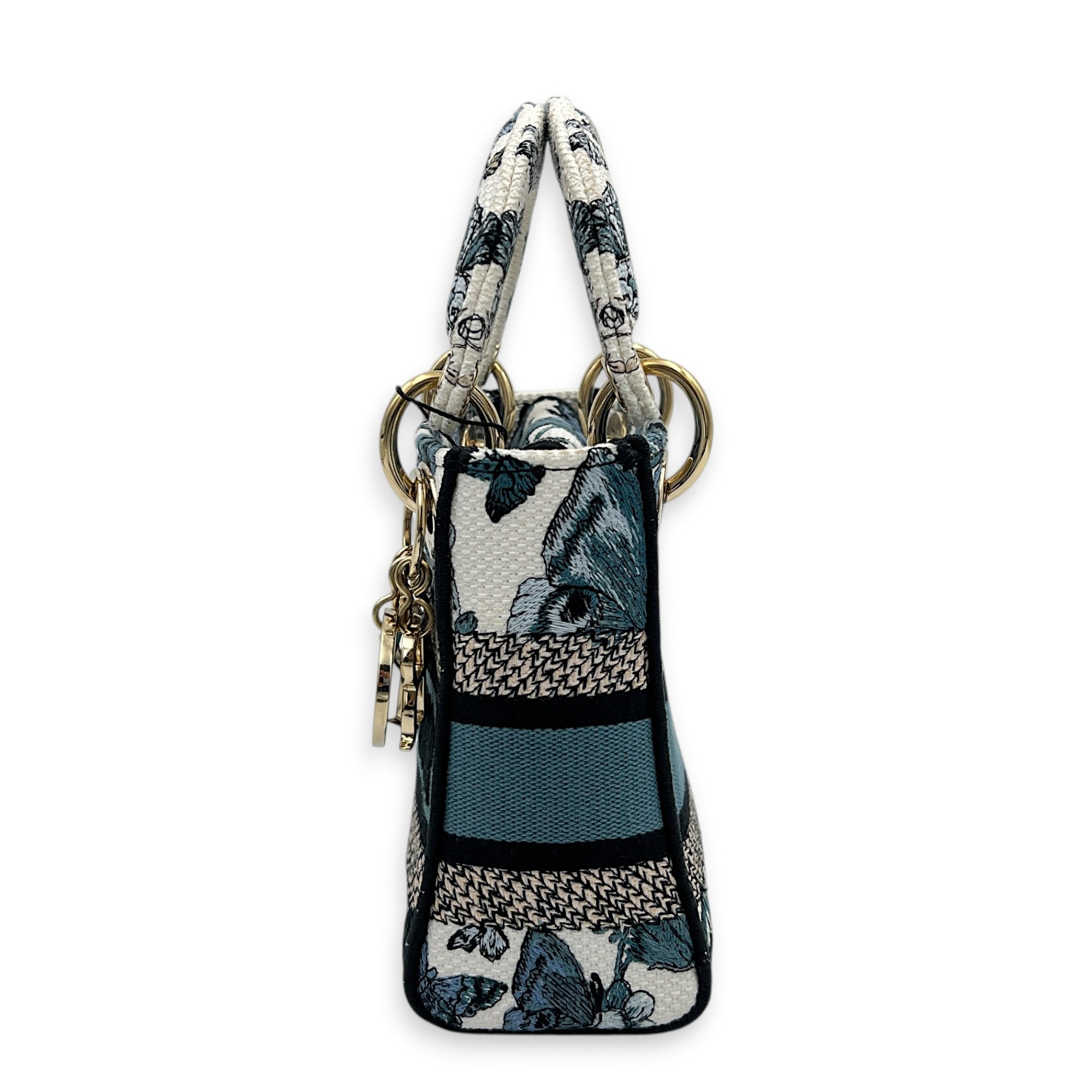 Lady D-Lite Mini Blue Top Handle Bag in Jacquard, Palladium hardware