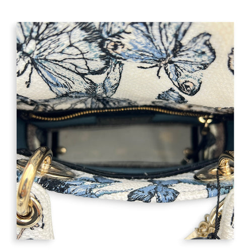 Lady D-Lite Mini Blue Top Handle Bag in Jacquard, Palladium hardware