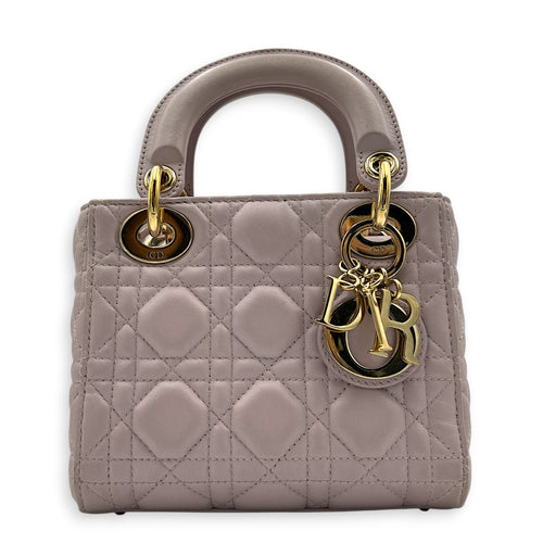 Lady Dior Mini Pink Top Handle Bag in Lambskin, Gold hardware