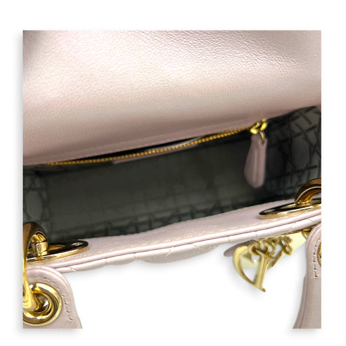 Lady Dior Mini Pink Top Handle Bag in Lambskin, Gold hardware