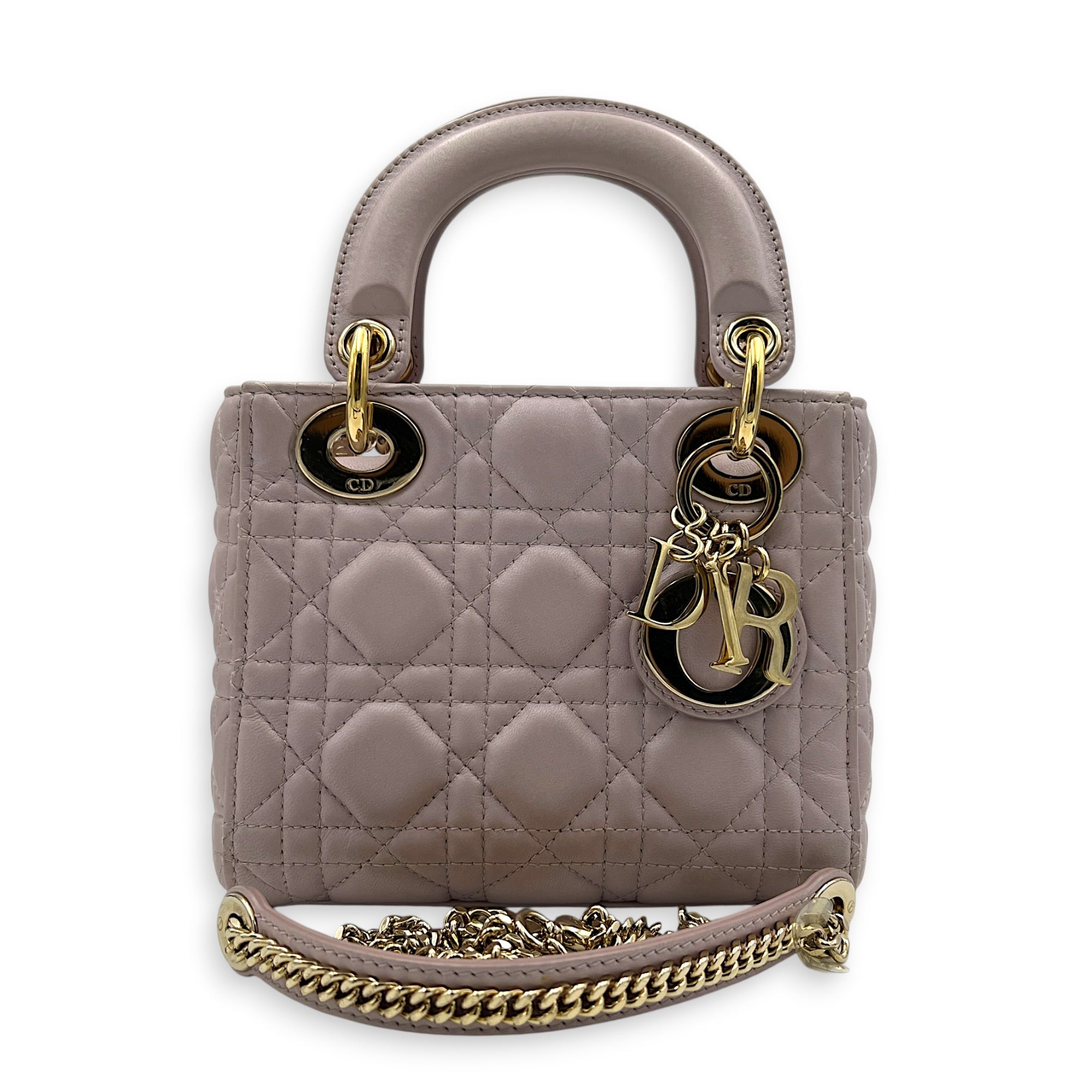 Lady Dior Mini Pink Top Handle Bag in Lambskin, Gold hardware