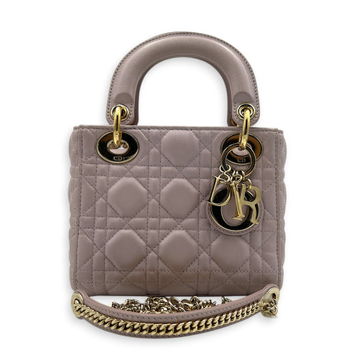 Lady Dior Mini Pink Top Handle Bag in Lambskin, Gold hardware