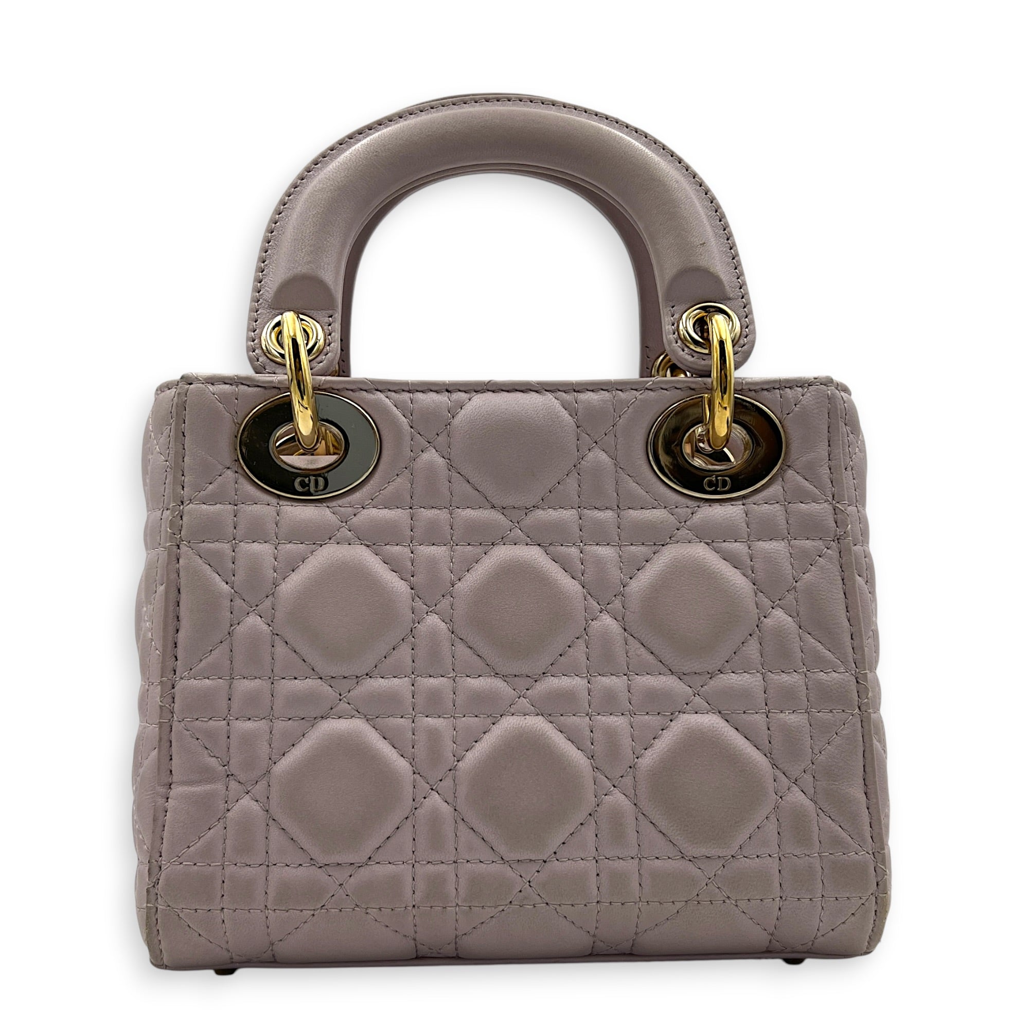 Lady Dior Mini Pink Top Handle Bag in Lambskin, Gold hardware