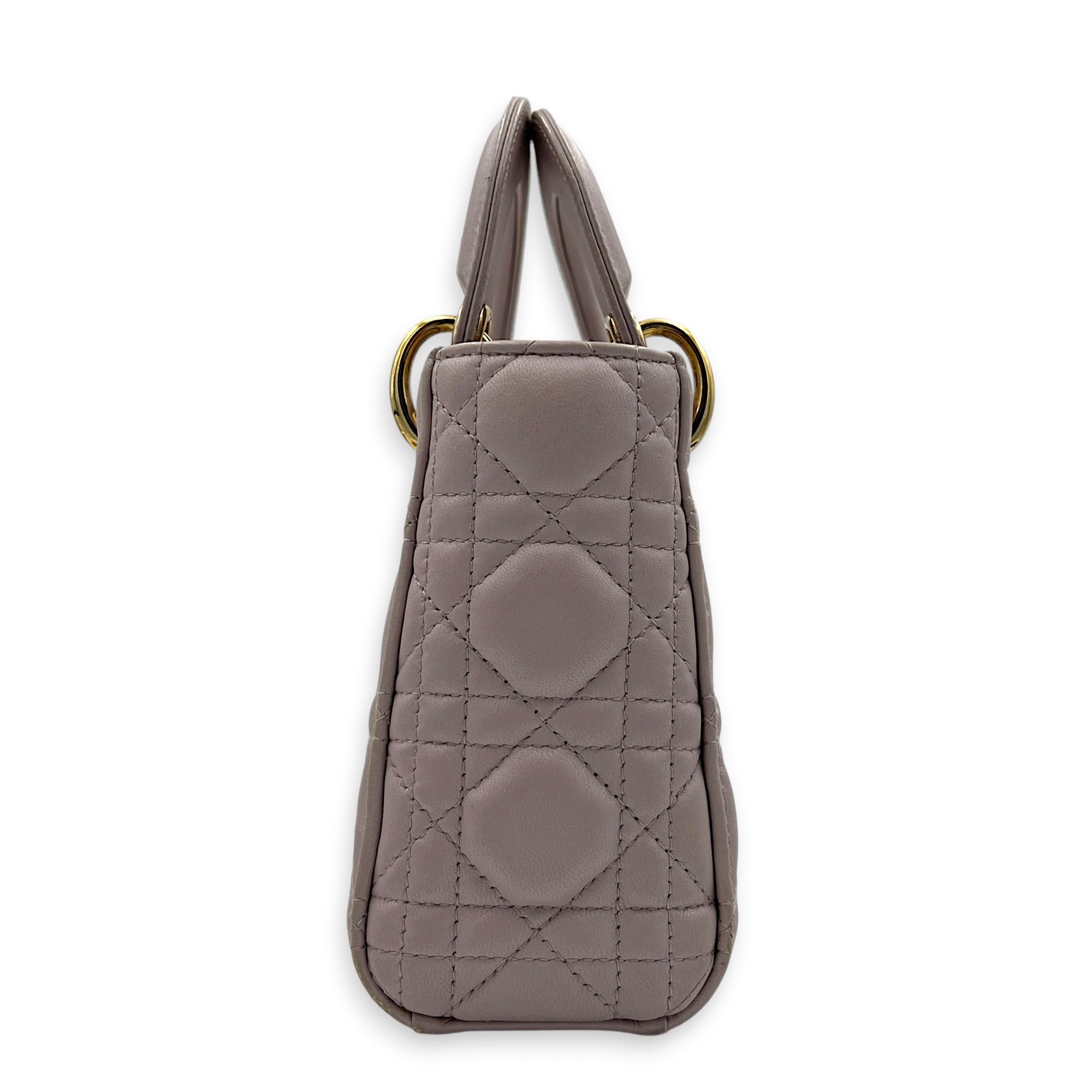 Lady Dior Mini Pink Top Handle Bag in Lambskin, Gold hardware