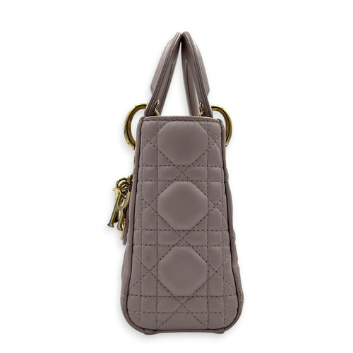 Lady Dior Mini Pink Top Handle Bag in Lambskin, Gold hardware