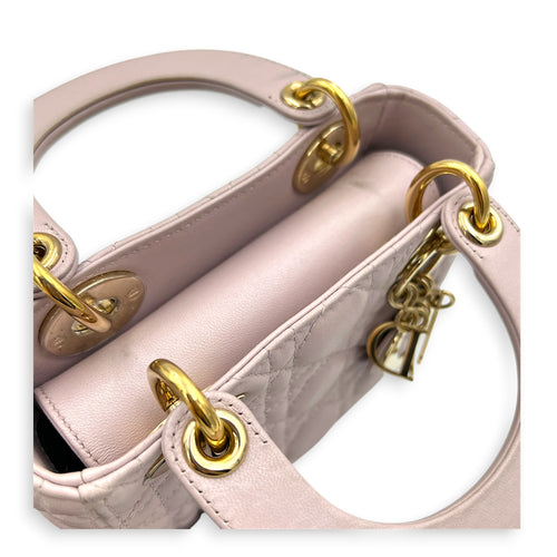 Lady Dior Mini Pink Top Handle Bag in Lambskin, Gold hardware
