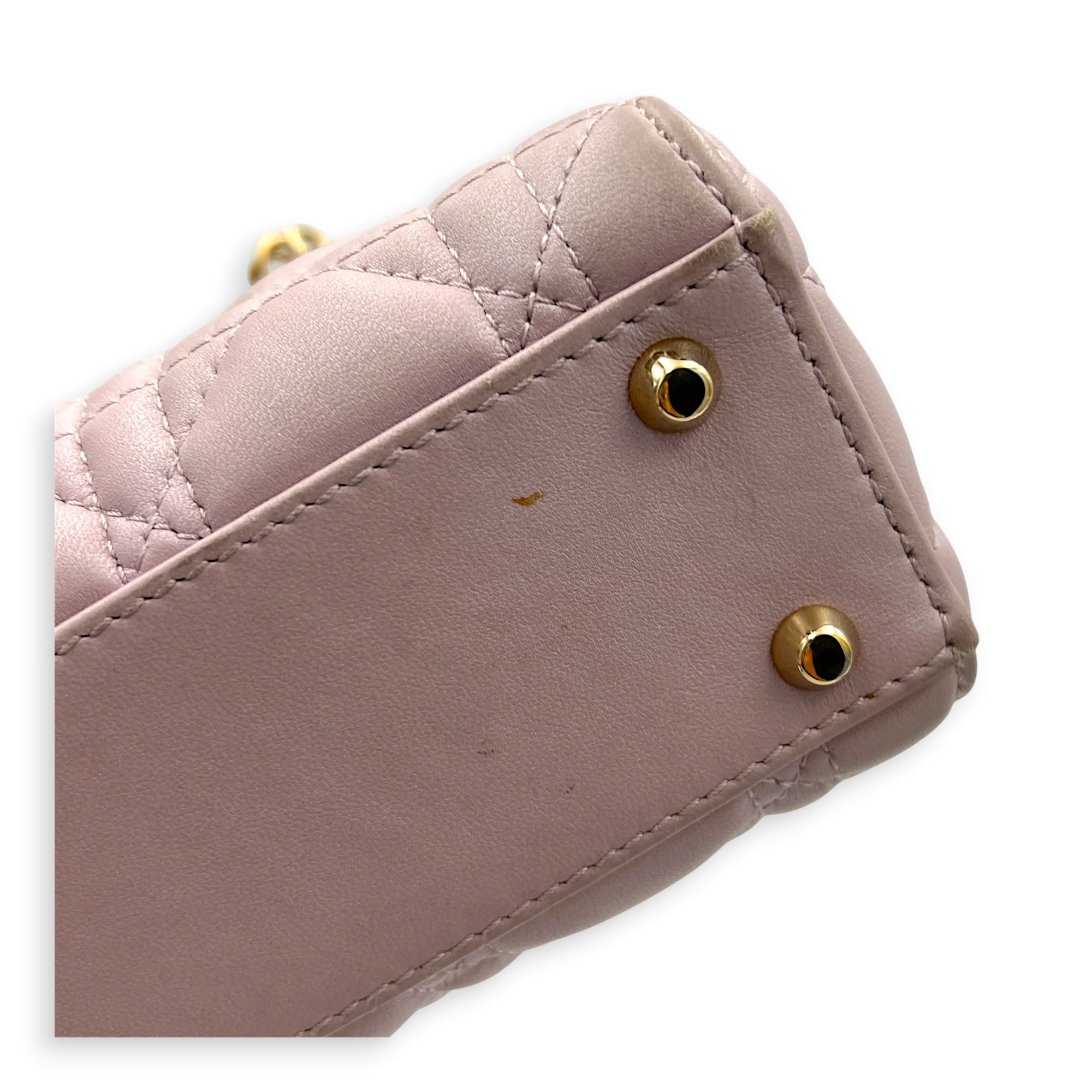 Lady Dior Mini Pink Top Handle Bag in Lambskin, Gold hardware