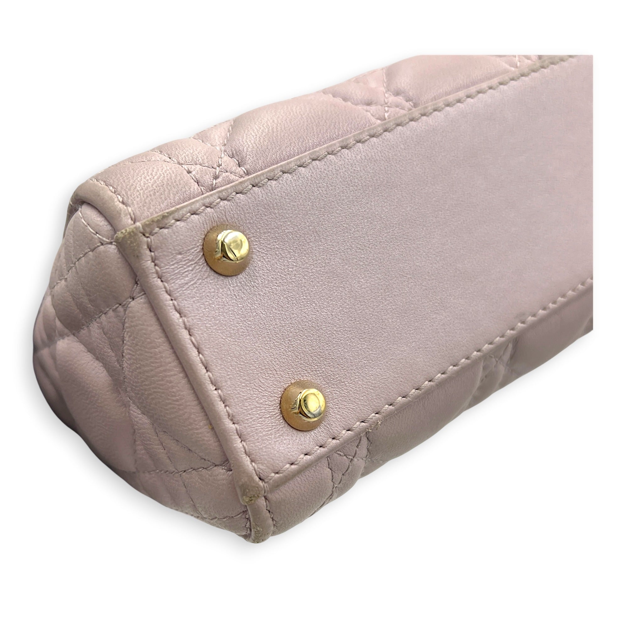 Lady Dior Mini Pink Top Handle Bag in Lambskin, Gold hardware