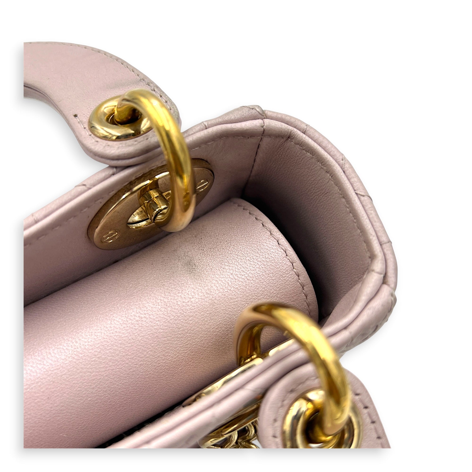 Lady Dior Mini Pink Top Handle Bag in Lambskin, Gold hardware