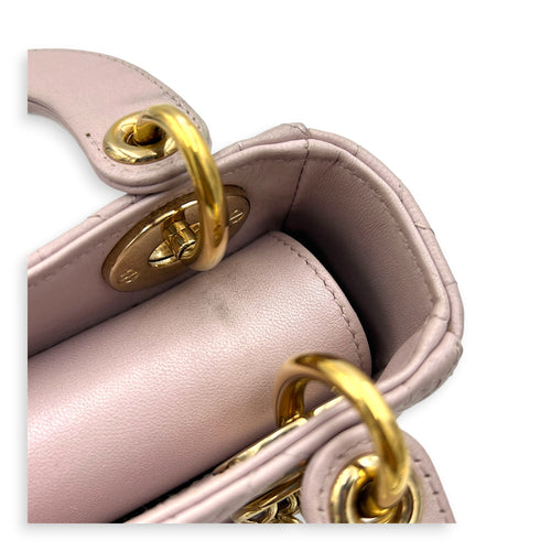 Lady Dior Mini Pink Top Handle Bag in Lambskin, Gold hardware