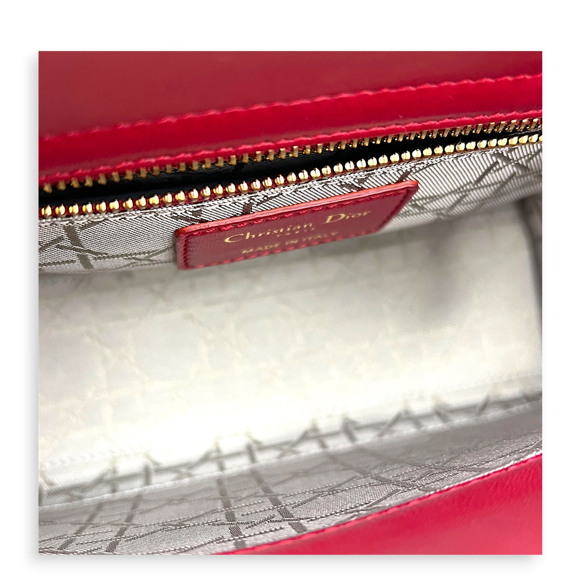 Lady Dior Small Red Top Handle Bag in Lambskin, Gold hardware