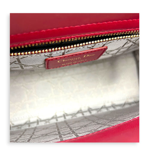 Lady Dior Small Red Top Handle Bag in Lambskin, Gold hardware