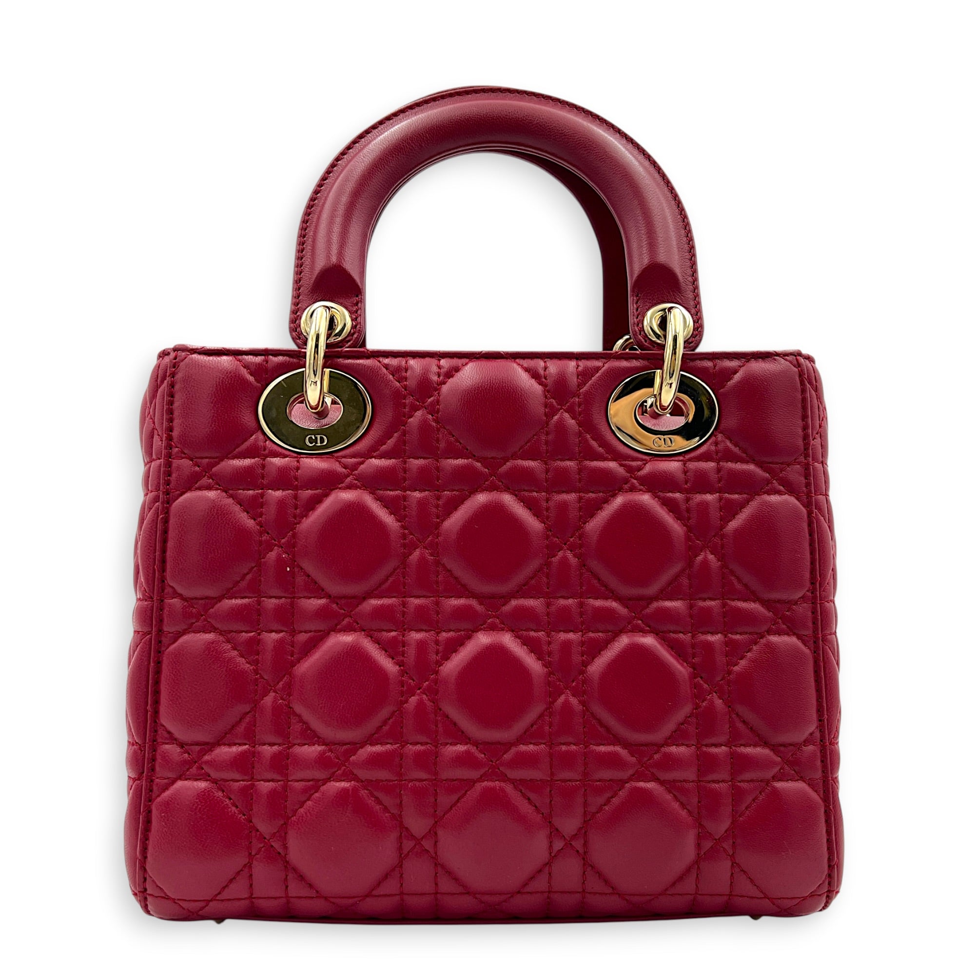 Lady Dior Small Red Top Handle Bag in Lambskin, Gold hardware
