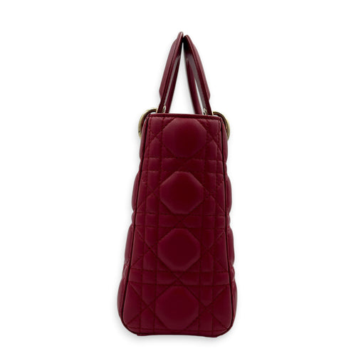 Lady Dior Small Red Top Handle Bag in Lambskin, Gold hardware