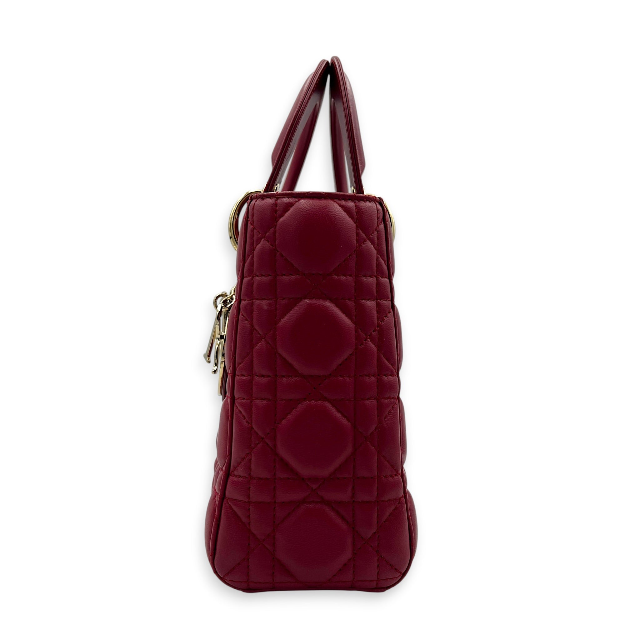 Lady Dior Small Red Top Handle Bag in Lambskin, Gold hardware