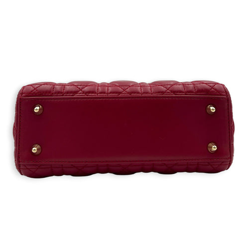 Lady Dior Small Red Top Handle Bag in Lambskin, Gold hardware