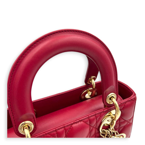 Lady Dior Small Red Top Handle Bag in Lambskin, Gold hardware