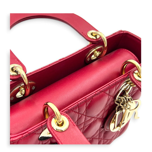 Lady Dior Small Red Top Handle Bag in Lambskin, Gold hardware