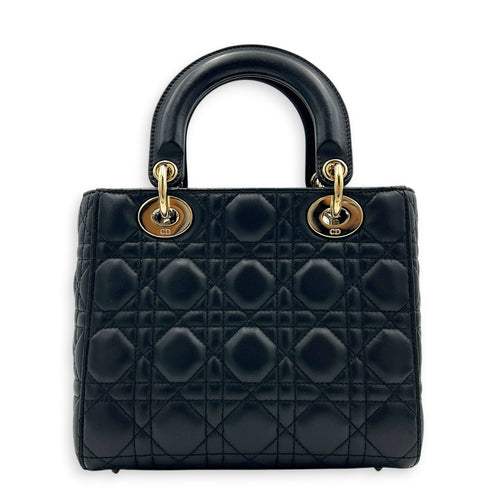 Lady Dior Small Black Top Handle Bag in Lambskin, Gold hardware