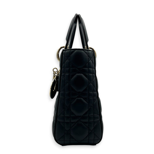 Lady Dior Small Black Top Handle Bag in Lambskin, Gold hardware