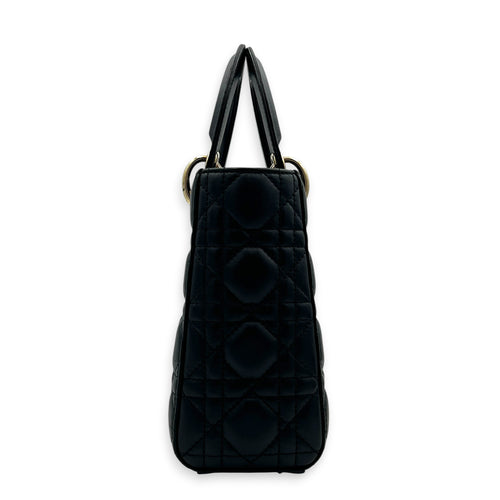 Lady Dior Small Black Top Handle Bag in Lambskin, Gold hardware