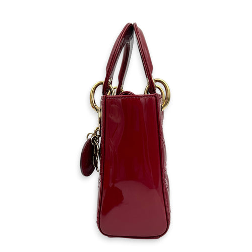 Lady Dior Mini Red Top Handle Bag in Patent Leather, Gold hardware