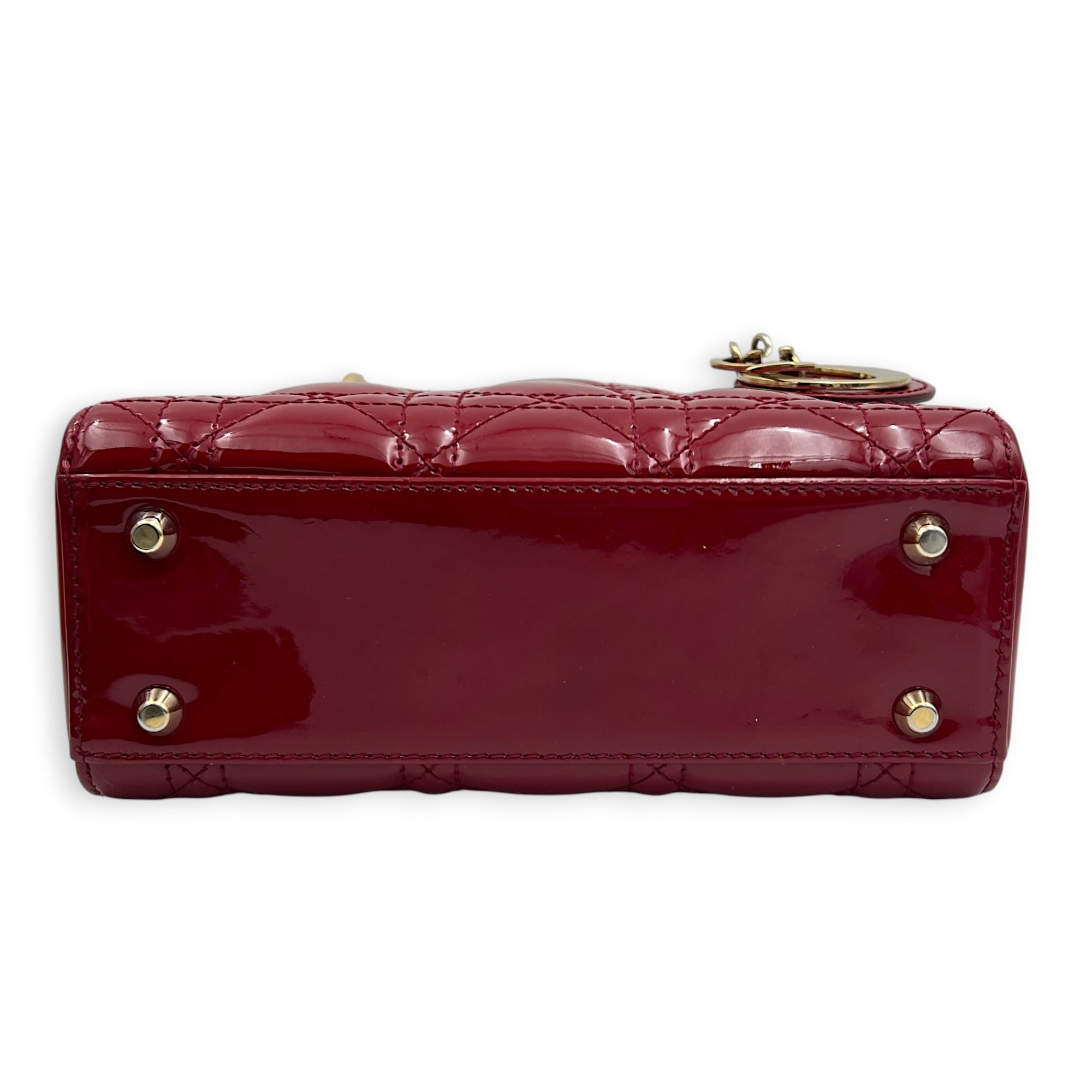 Lady Dior Mini Red Top Handle Bag in Patent Leather, Gold hardware