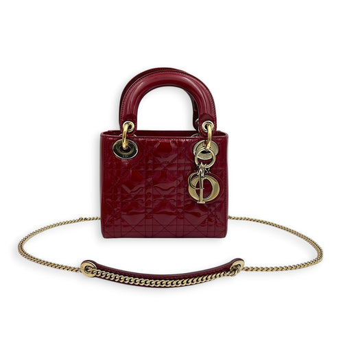 Lady Dior Mini Red Top Handle Bag in Patent Leather, Gold hardware