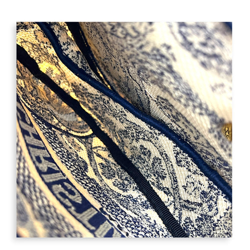 Saddle Medium Blue Shoulder Bag in Jacquard, Gold hardware