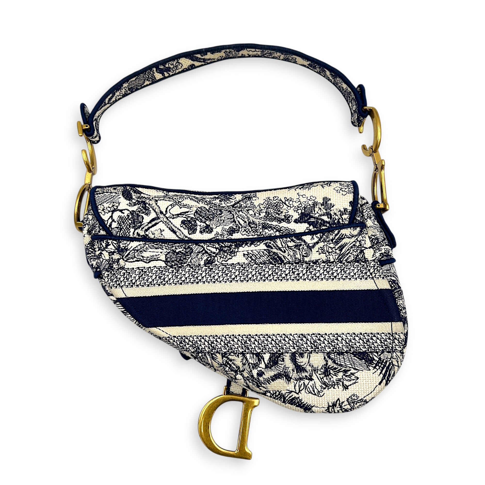 Saddle Medium Blue Shoulder Bag in Jacquard, Gold hardware