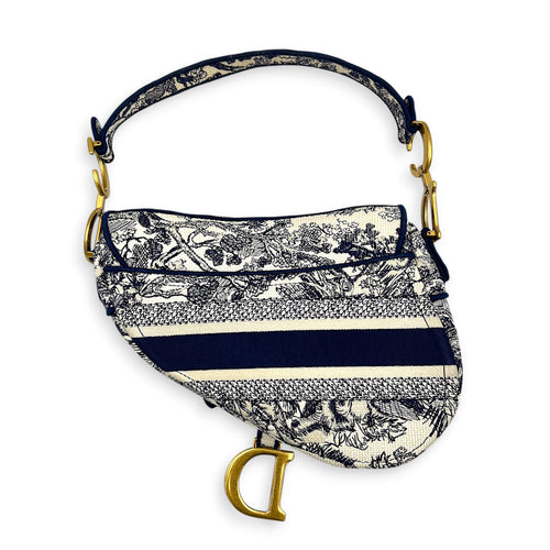 Saddle Medium Blue Shoulder Bag in Jacquard, Gold hardware