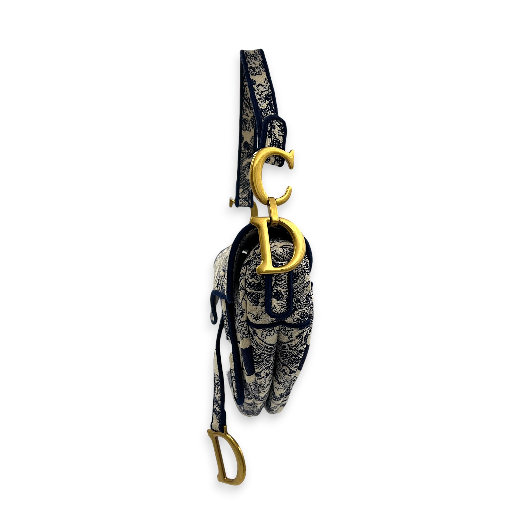 Saddle Medium Blue Shoulder Bag in Jacquard, Gold hardware
