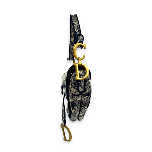 Saddle Medium Blue Shoulder Bag in Jacquard, Gold hardware